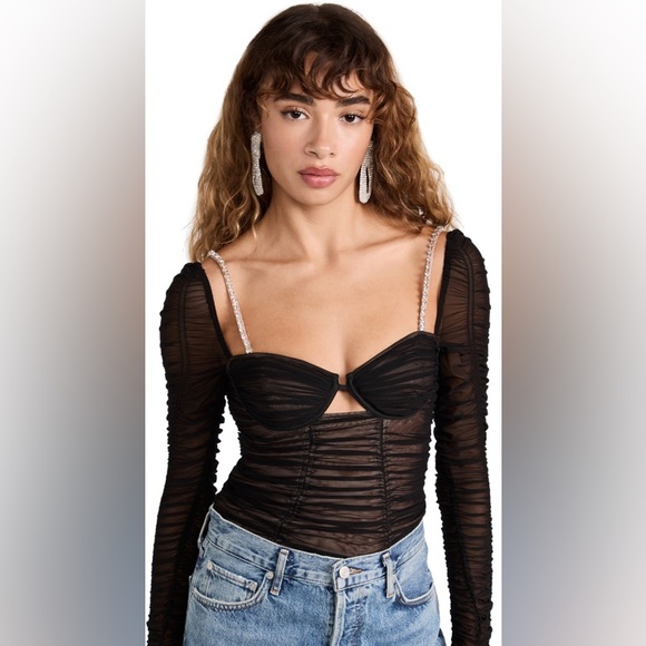 NWT Self Portrait Rhinestone Mesh Top - Picture 1 of 6